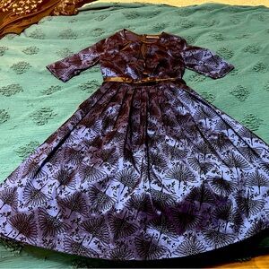 Voodoo Vixen blue dress with black velvet cranes